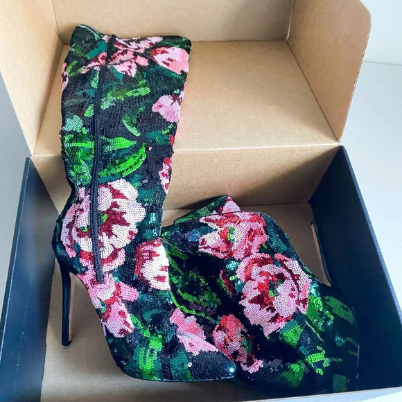 Fashion Nova Floral Colourful Fullly  Sequin Knee High Boots 6 - Picture 2 of 7